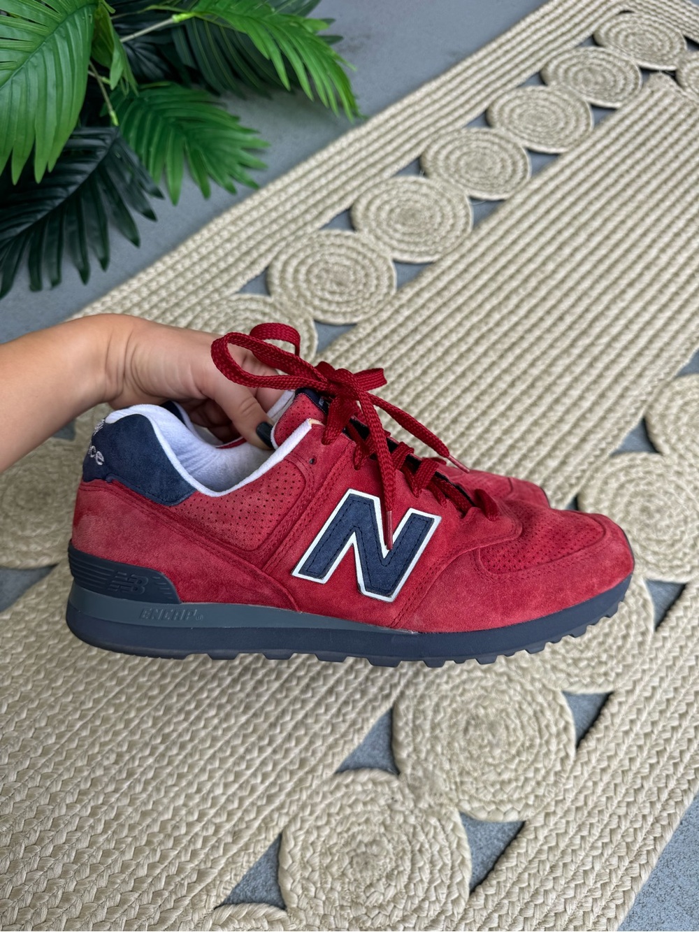 New Balance 574 Made in USA Red Blue Suede Sneakers Sz 11